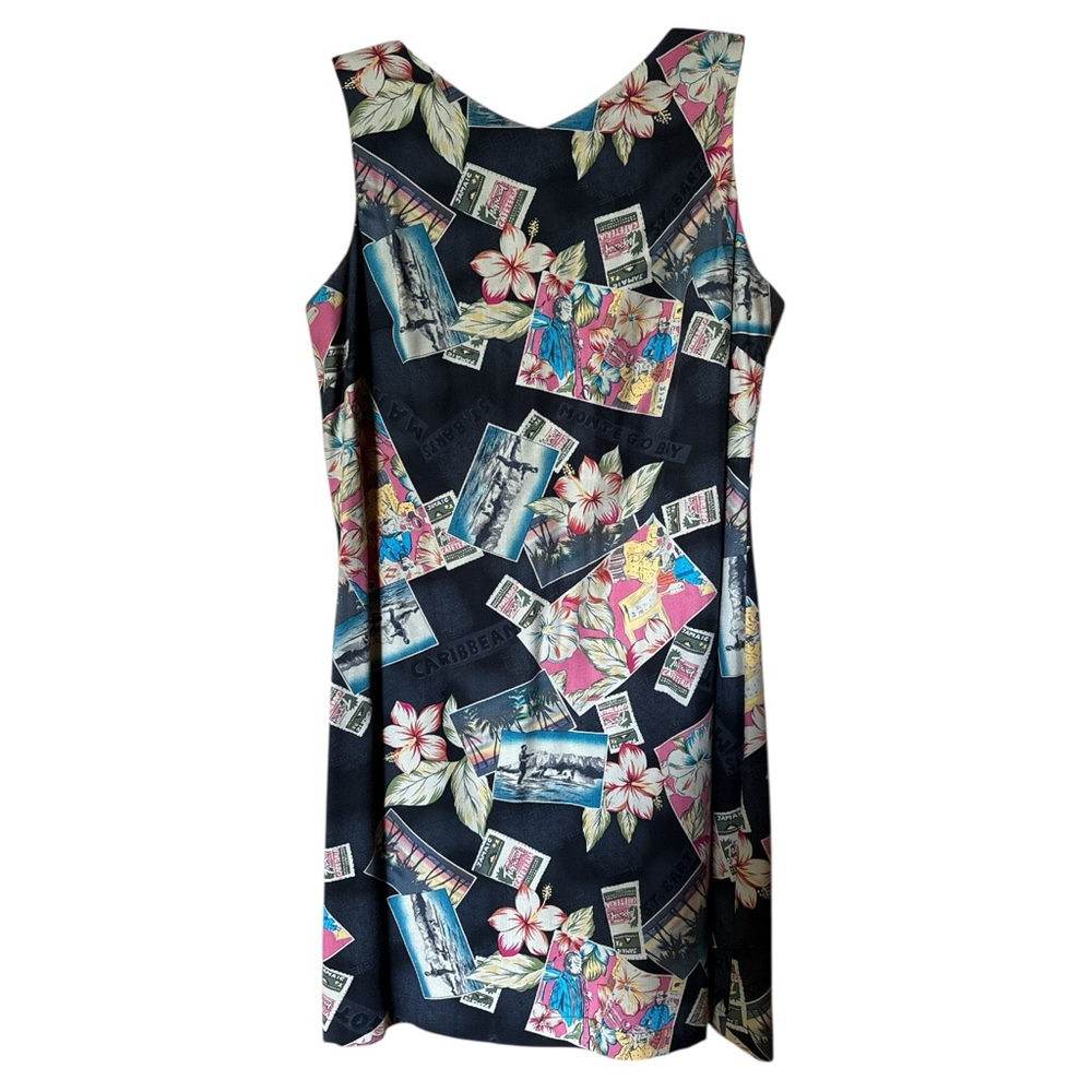 Caribbean Joe Tropical Print Sleeveless Dress Petite Large Rayon Beach Resort